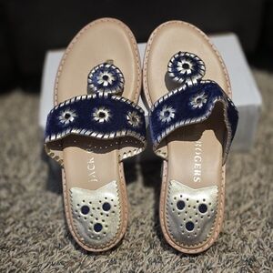 Jack Rogers Navajo Sandals Size‎ 6M Blue Leather Whip Stitch Thong